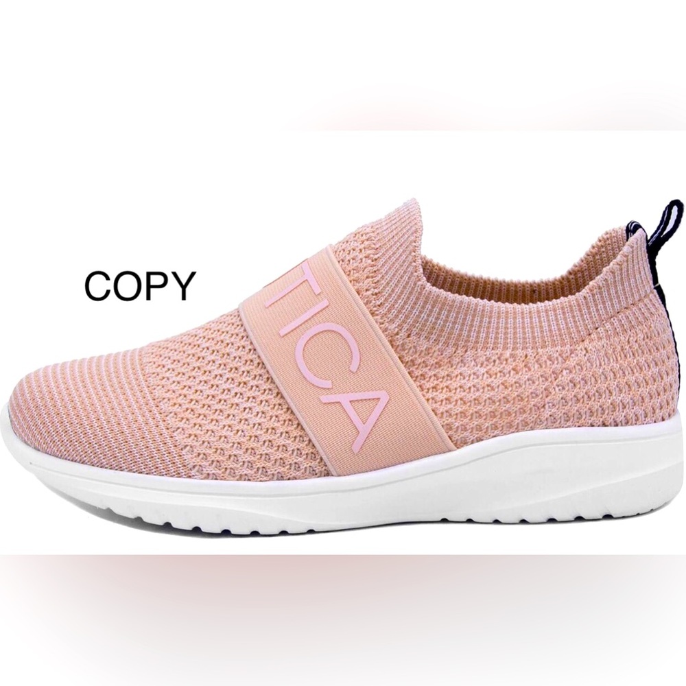 Nautica Blush Pink Knit Slip-On Sneaker w-Elastic Logo Strap Running Tennis Shoe